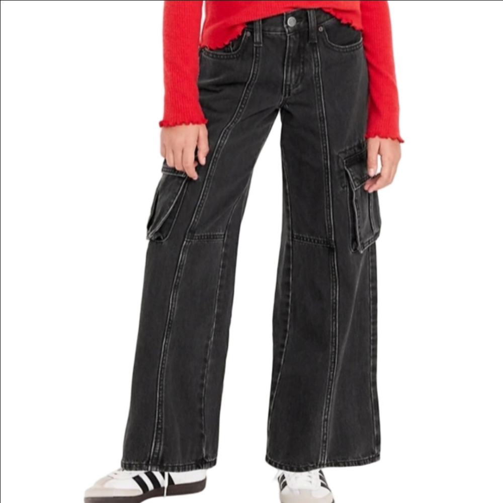 Old Navy Kids Wide-Leg Black Cargo Jeans, Size 12 ~ EUC